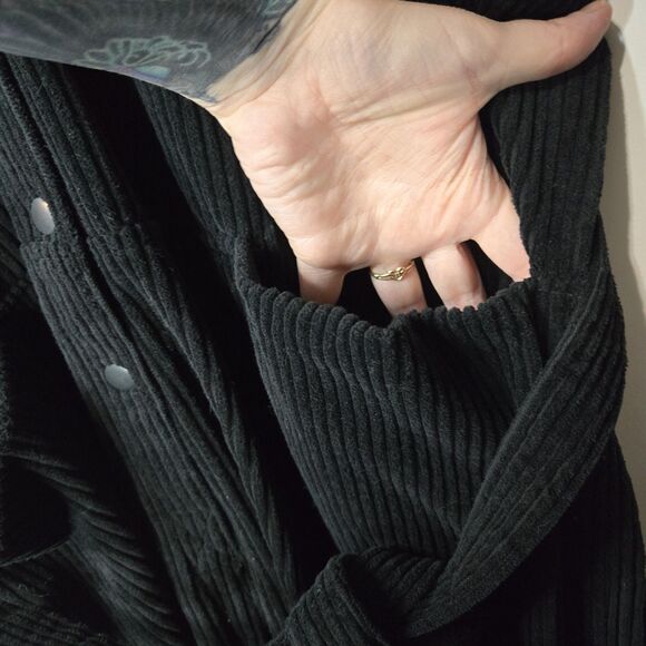 Enkyu Black Ribbed Jumpsuit Black V Neck Short Sleeve Streetwear Barrel Leg - Picture 5 of 7